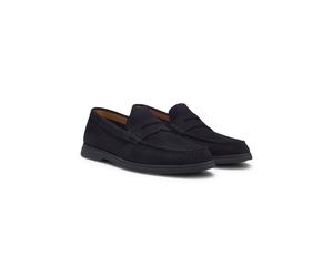 BOSS Loafer aus Veloursleder mit Pennyloafer-Besatz und Logo - Style Sienne_Loaf_sdpe, 50568763 Dunkelblau 42