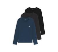 BOSS Langarmshirt Classic – Regular Fit, reine Baumwolle – 3er-Pack Blau/Schwarz – L