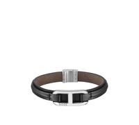 BOSS Mehrlagiges Lederarmband mit silberfarbenem Marken-Glied - Style KODE, HB1580783 Schwarz M
