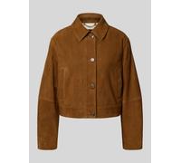 BOSS Orange Regular Fit Lederjacke mit Umlegekragen in Hellbraun, Größe 44