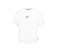 T-Shirt BOSS ORANGE "Te voyage", Herren, Gr. M, weiß (weiß100), Single Jersey, Obermaterial: 100% Baumwolle, unifarben, casual, regular fit hüftlang, Rundhals, Kurzarm, Shirts, mit coolem Logo-Druck (