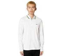 Langarm-Poloshirt BOSS GREEN "Plisy", Herren, Gr. M, weiß (open weiß112), Jersey, Obermaterial: 100% Baumwolle, regular fit hüftlang, V-Ausschnitt, eingesetzt normaler Saum, Shirts, mit Streifen am Kr