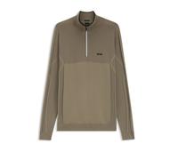BOSS Pullover aus Baumwoll-Mix mit Troyerkragen und Mischstrick - Style KN_GOC Hydro QZ, 50553791 Hellbraun S