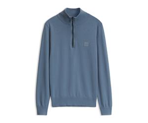 BOSS Pullover aus Baumwolle und Kaschmir mit Troyerkragen - Style Kanobix_S, 50527585 Blau S