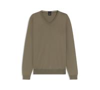 BOSS Pullover aus Schurwolle mit V-Ausschnitt und Logo-Stickerei - Style Baram-L, 50476363 Hellbraun S