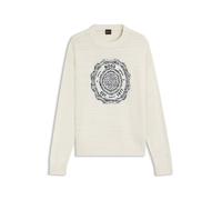 BOSS Pullover aus strukturiertem Strick mit Wappen-Logo-Intarsie - Style Kerbert, 50555867 Natur M