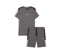 BOSS Pyjama aus Baumwoll-Mix mit kontrastfarbenen Einsätzen - Style Balance Short Set, 50557587 Dunkelgrau L