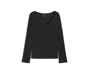 BOSS Pyjama-Oberteil aus Baumwoll-Mix mit Waffelstruktur - Style Cosy Waffle_LS-Shirt, 50557175 Schwarz XS