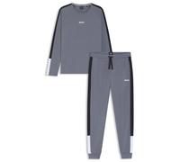 BOSS Pyjama-Set aus Baumwoll-Mix mit kontrastfarbenen Einsätzen - Style Balance Long Set, 50554773 Grau L
