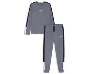 BOSS Pyjama-Set aus Baumwoll-Mix mit kontrastfarbenen Einsätzen - Style Balance Long Set, 50554773 Grau XXL