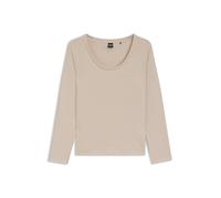 Langarmshirt BOSS "Waffle", Damen, Gr. XL, light beige, Jersey, Obermaterial: 60% Baumwolle, 40% Polyester, Basic normal, tiefer Rundhals, Shirts, Schlaf-Top, Waffelstruktur, aus Baumwollmix (77126527