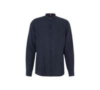 Langarmhemd BOSS ORANGE "Race", Herren, Gr. S, N-Gr, blau (dunkelblau404), Web, Obermaterial: 100% Leinen, unifarben, regular fit hüftbedeckend, Rundhals, 1-Knopf-Manschette mit Schlitz, Hemden, mit S
