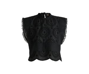 BOSS Regular-Fit Bluse aus Baumwolle mit Lochstickerei und Plissee-Details - Style C_Bredy, 50538349 Schwarz 32