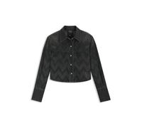 Hemdbluse BOSS ORANGE "SHIRT LS 1.0 Premium Damenmode", Damen, Gr. L (40), schwarz 002, Denim/Jeans, Obermaterial: 100% Baumwolle, gemustert, regular fit hüftlang, 1-Knopf-Manschette, Blusen, in verkü