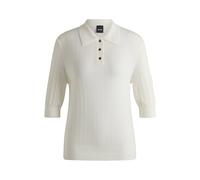 BOSS Reitsport-Poloshirt aus Rippstrick mit Oversized Kragen - Style COREY KNITWEAR POLO, B5W1002 Weiß XL