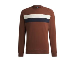 BOSS Reitsport-Sweatshirt aus Stretch-Baumwolle mit Blockstreifen - Style LEWIN SWEATER CAPPUCCHINO, B6M1202 Braun S