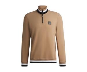 BOSS Reitsport-Sweatshirt aus Stretch-Baumwolle mit Troyerkragen - Style TROYER SWEATER SIGNATURE, B6M1204 Beige XS