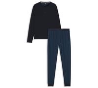 Pyjama BOSS "Relax Long Set", Herren, Gr. L, dunkelblau 405, Jersey, Obermaterial: 100% Baumwolle, unifarben, regular fit, Rundhals, Homewear-Sets, Neuheit, Oberteil unifarben, Unterteil gemustert (50