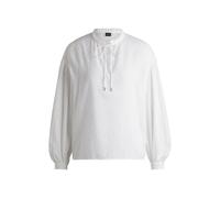 BOSS Relaxed-Fit Bluse aus gemusterter Baumwolle mit Rüschenkragen - Style C_Biusitta, 50530972 Weiß 42