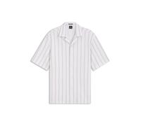 Kurzarmhemd BOSS "LARS CAMP B", Herren, Gr. L, N-Gr, open beige286, Jersey, Obermaterial: 97% Baumwolle, 3% Elasthan, gestreift, relaxed fit hüftbedeckend, V-Ausschnitt, abgesteppte Kante, Hemden, Kur
