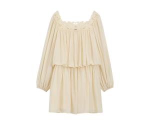BOSS Relaxed-Fit Kleid aus Musselin mit besticktem Ausschnitt - Style C_Dalisa, 50566713 Hellgelb 44