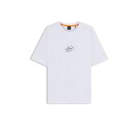 T-Shirt BOSS ORANGE "Te voyage", Herren, Gr. M, weiß (weiß100), Single Jersey, Obermaterial: 100% Baumwolle, unifarben, casual, regular fit hüftlang, Rundhals, Kurzarm, Shirts, mit coolem Logo-Druck (