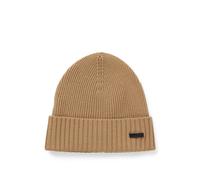 BOSS Rippstrick-Mütze aus Schurwolle mit Logo-Applikation - Style Fati, 50495306 Beige ONESI
