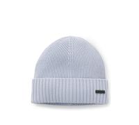BOSS Rippstrick-Mütze aus Schurwolle mit Logo-Applikation - Style Fati, 50495306 Hellblau ONESI