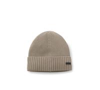 BOSS Rippstrick-Mütze aus Schurwolle mit Logo-Applikation - Style Fati, 50495306 Hellbraun ONESI