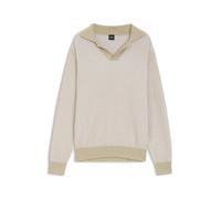 BOSS Rippstrick-Pullover aus Baumwoll-Mix mit Johnny-Kragen - Style C-Nasario, 50560496 Hellbeige S