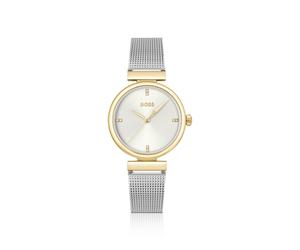 BOSS Rosehill goldfarbene Uhr mit silberfarbenem Mesh-Armband - Style ROSEHILL, 58733284 Silberfarben ONESI