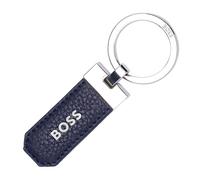 Hugo Boss Schlüsselring Classic Grained – genarbtes Leder, Messing, Logo – Navy