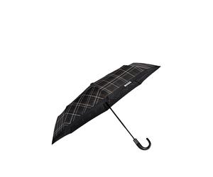 BOSS Schwarz karierter Taschenschirm mit Griff aus Kunstleder - Style Pocket umbrella Checkered Black, 58837103 Schwarz ONESI