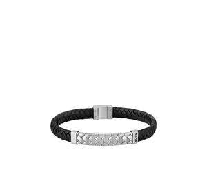 BOSS Schwarzes Armband aus geflochtenem Leder mit Fischgrätmuster auf dem Metall-Detail - Style TAILORED, HB1580674 Schwarz S