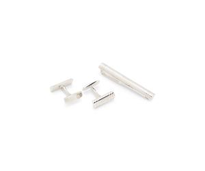 BOSS Set aus Manschettenknöpfen und Krawattennadel aus Messing in der Geschenkbox - Style B-LOGO2SET-TIE, 50552391 Silber ONESI