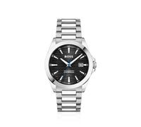 BOSS Silberfarbene Uhr mit gerilltem schwarzem Zifferblatt - Style STRIKE, HB1514170 Silber ONESI