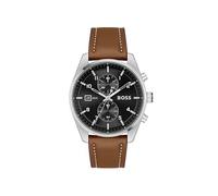 BOSS Skytraveller Herren Uhr analog Quarzwerk mit Leder Armband 1514161