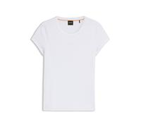 Kurzarmshirt BOSS ORANGE "Ecute Premium Damenmode", Damen, Gr. XL (42), weiß 100, Feinripp, Obermaterial: 98% Baumwolle, 2% Elasthan, unifarben, slim fit hüftlang, Rundhals, Shirts, Slim Fit mit Rundh