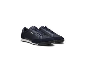 BOSS Sneakers mit Veloursleder-Besatz und gerippter Sohle - Style Nitan_Lowp_sdbnyp, 50568486 Dunkelblau 43
