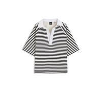 BOSS Sweatshirt aus Baumwoll-Mix mit Streifen-Muster und Johnny-Kragen - Style Essipa_striped, 50573725 Schwarz / Weiß S