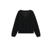 BOSS Sweatshirt mit V-Ausschnitt aus geripptem Velours mit Satinpaspeln - Style Velvet_Sweatshirt VN, 50571027 Schwarz M