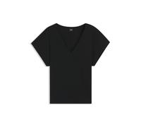 BOSS Top aus Baumwoll-Krepp mit V-Ausschnitt und schimmernden Paspeln - Style Ecreva, 50550328 Schwarz XS