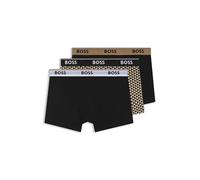 BOSS Dreier-Pack eng anliegende Boxershorts mit kurzem Bein aus Stretch-Baumwolle mit Logo-Bund - Style Trunk 3P Power Desig, 50531701 Schwarz gemustert S