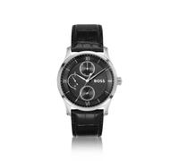 BOSS Uhr mit strukturiertem Zifferblatt und Lederarmband in Schwarz - Style PRINCIPLE MASTER, 58564949 Schwarz ONESI