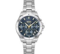 Multifunktionsuhr BOSS "ALLEY", silberfarben, dunkelblau, Armbanduhren, Damen, Quarzuhr, Armbanduhr, Damenuhr, Edelstahlarmband, analog, Tag (85933560-0) silberfarben, dunkelblau