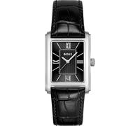 BOSS Uhr mit schwarzem Zifferblatt und Lederarmband mit Alligator-Prägung - Style PRINCIPLE DRESS, 58565045 Schwarz ONESI