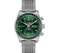 Chronograph BOSS "SKYTRAVELLER", grün (silberfarben, grün), Armbanduhren, Herren, Chronograph, Quarzuhr, Armbanduhr, Herrenuhr, Edelstahlarmband, analog, Tag (50289960-0) silberfarben, grün