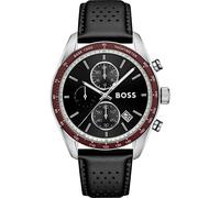 Chronograph BOSS "GRAND PRIX", schwarz, Armbanduhren, Herren, Chronograph, Quarzuhr, Armbanduhr, Herrenuhr, Lederarmband, analog, Tag (59599545-0) schwarz