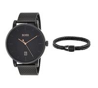 BOSS Watches and Jewelry Herren Analog Quartz Uhr und Schwarzes Lederarmband