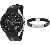 BOSS Watches and Jewelry Herren Chronograph Uhr und Schwarzes Lederarmband